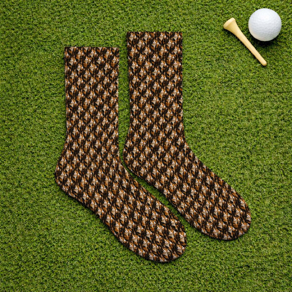 Calico Longhair Cat Golf Socks, Funny Calico Cat Pattern Golf Sock, Golfer Gift for Cat Lovers