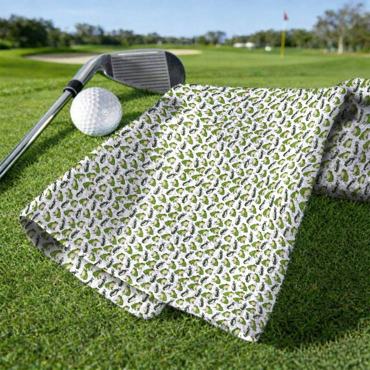 Cute Frog Golf Towels, Playful Frog & Golf Bag Pattern Towel, Funny Golf Gift For Frog Lovers