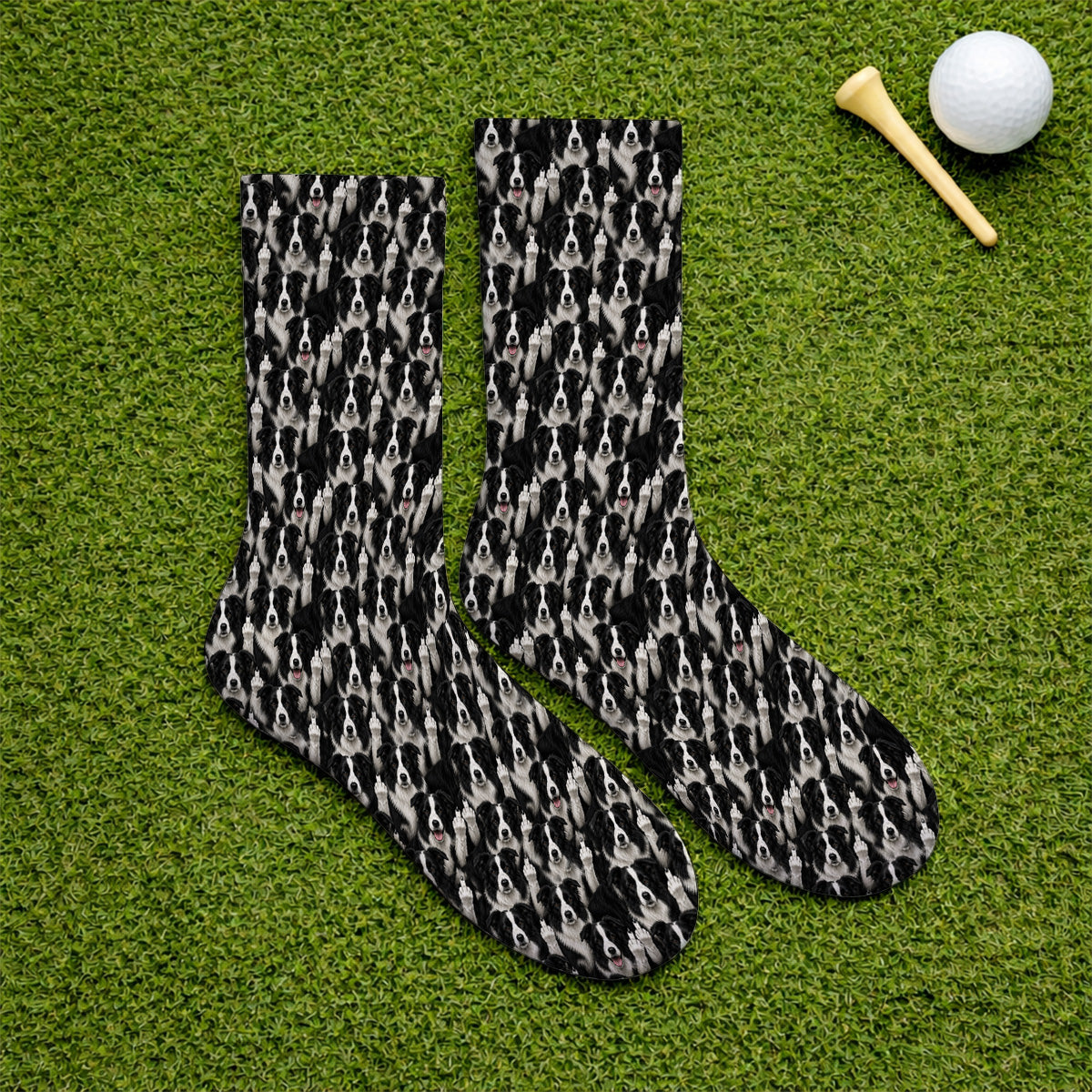Crayzy Border Collie Golf Socks, Border Collie Pattern Golf Sock for Golfer, Dog Lovers Golf Gift