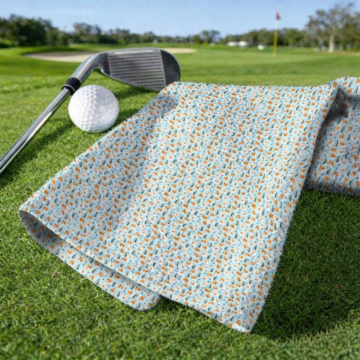 Pomeranian Golf Towels, Fluffy Pom Dog & Golf Pattern Towel, Funny Golf Gift For Golfer