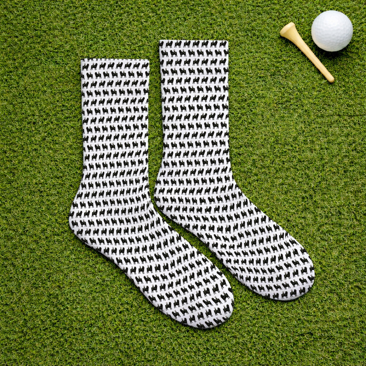 Black Pug Pattern Golf Socks, Funny Pug Golf Sock, Golf Gift For Golfer