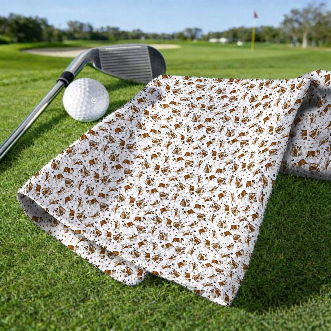 Funny Bulldog Pattern Golf Towels For Golfer, English Bulldog Golf Towel, Dog Golf Gift