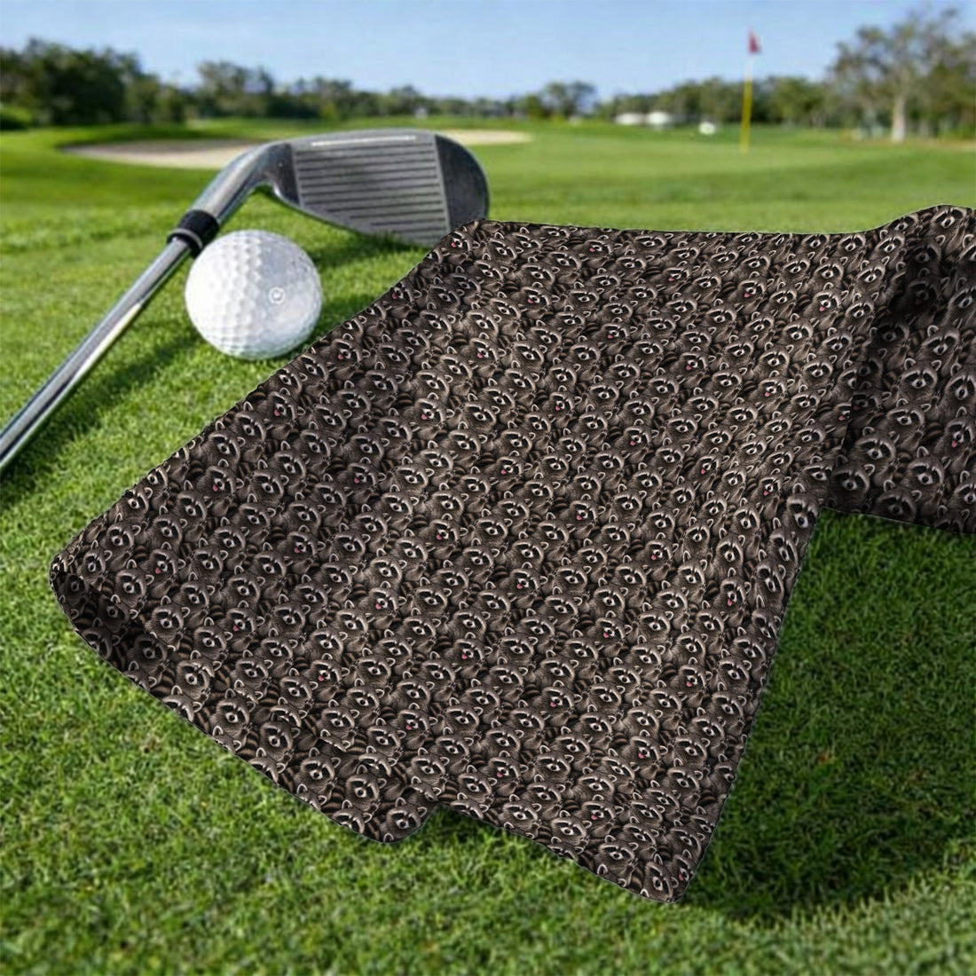 Raccoon Golf Pattern Towels, Crazy Raccoon Golf Towel, Golf Gift for Golfer