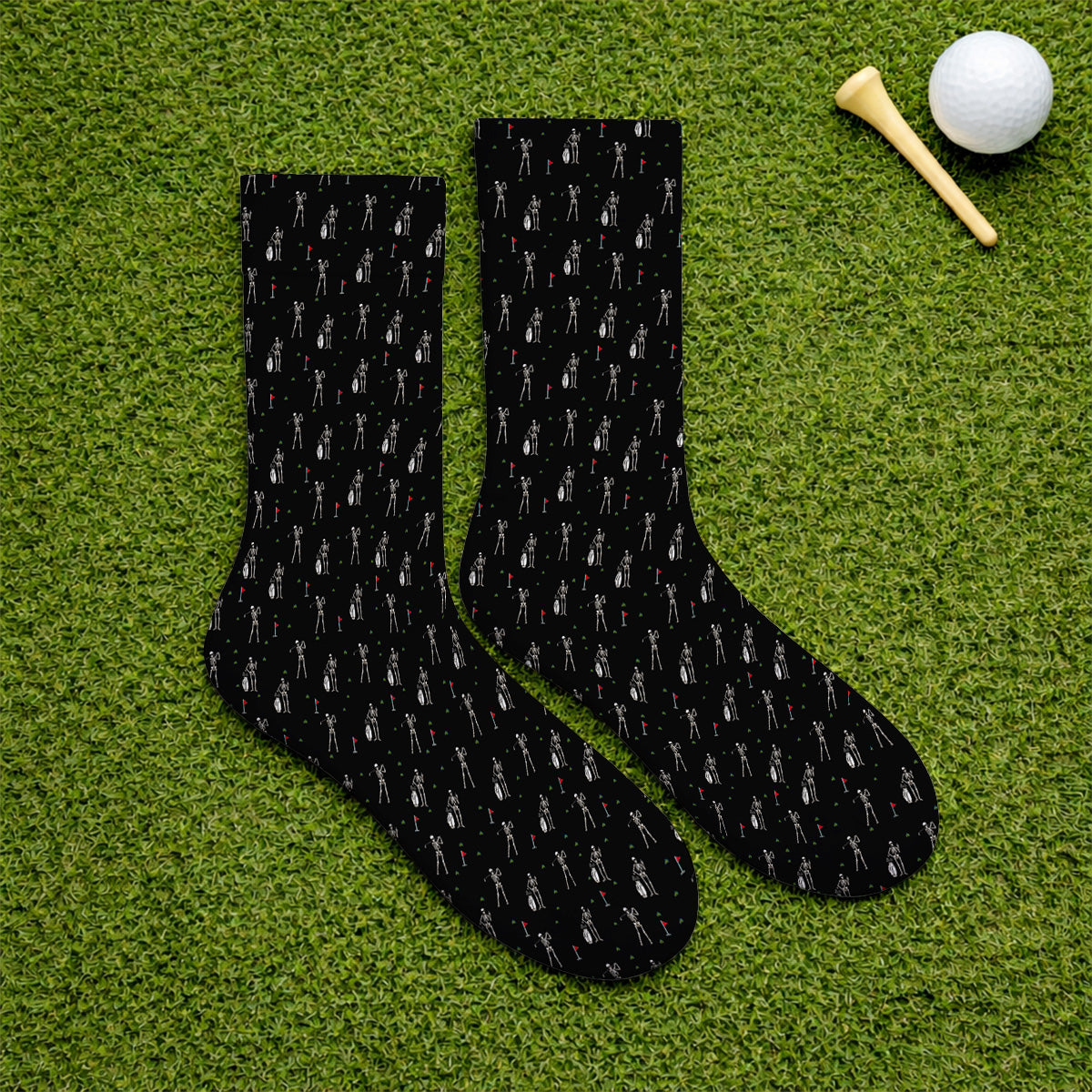 Funny Skeleton Golf Socks, Skeleton Pattern Golf Sock, Golf Gift For Golfer