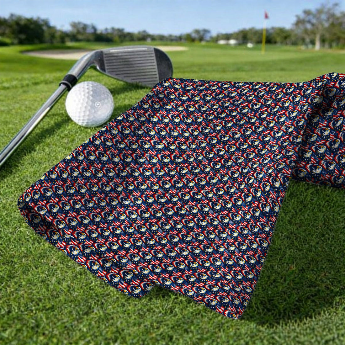 Veteran Bald Eagle Golf Towels, American Flag Patriotic Pattern Golf Towel, USA Military Golf Gift for Veterans