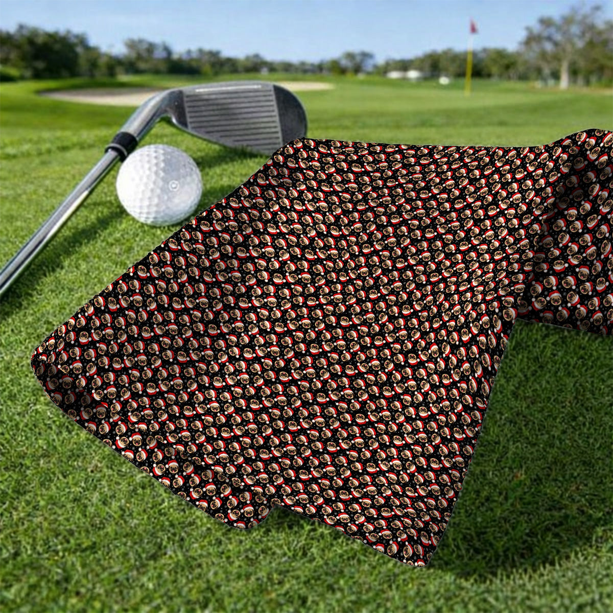 Funny Christmas Pug Golf Towels, Pug Pattern Golf Towel For Dog Lovers, Xmas Golf Gift For Golfers