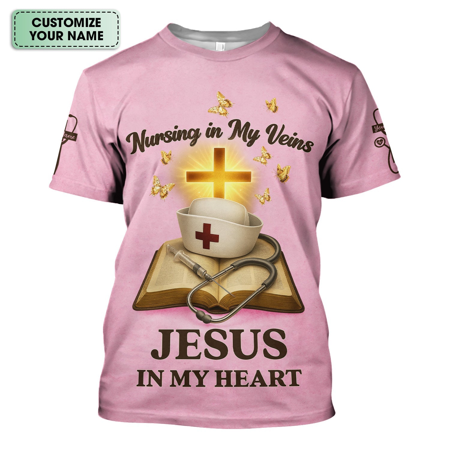 Personalized Christian Nurse Shirt - Jesus in My Heart  Quote - Available in Multiple Colors - Gift for Women RN LPN