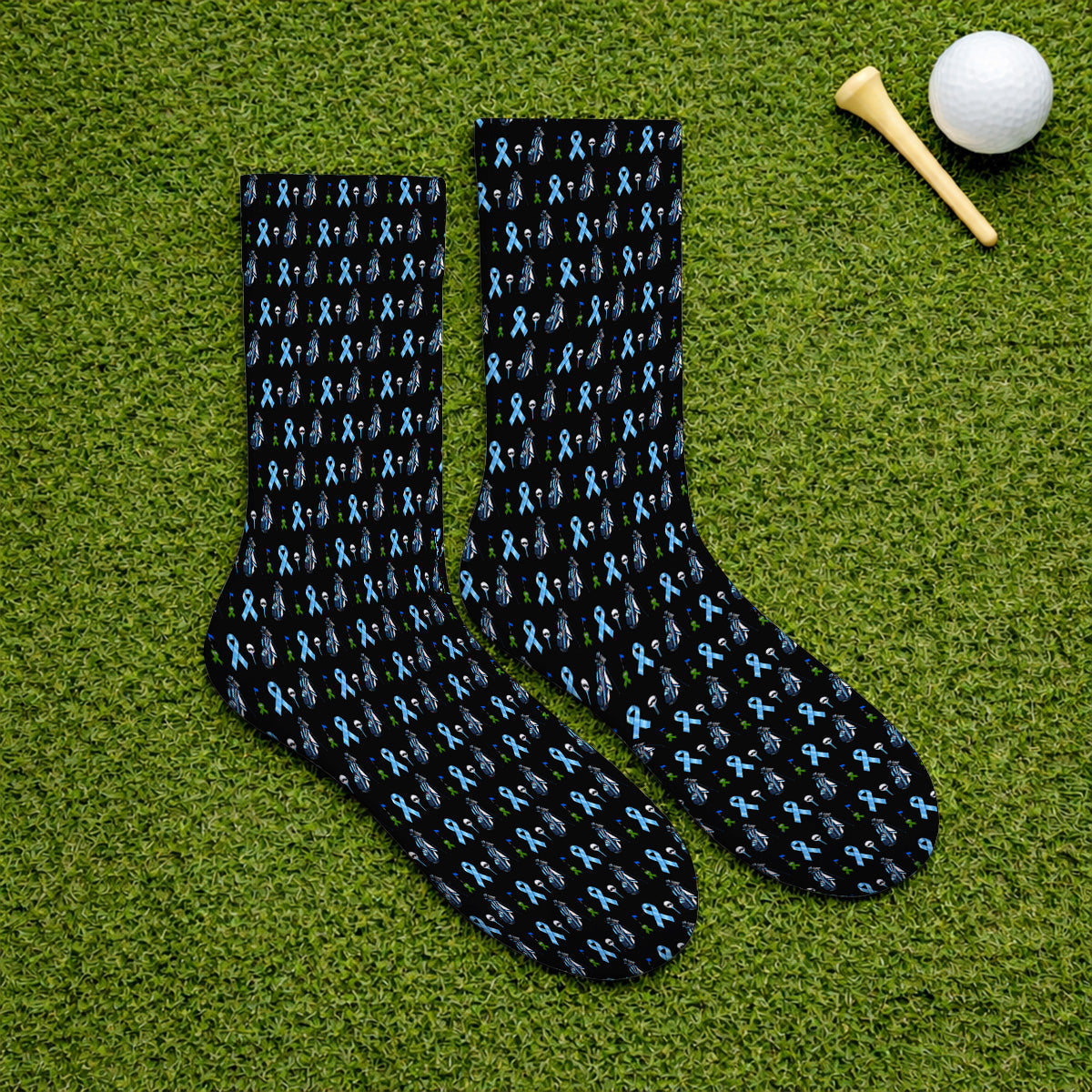 Prostate Cancer Awareness Golf Socks, Blue Ribbon Golf Pattern Sock, Prostate Cancer Support Gift for Golfers