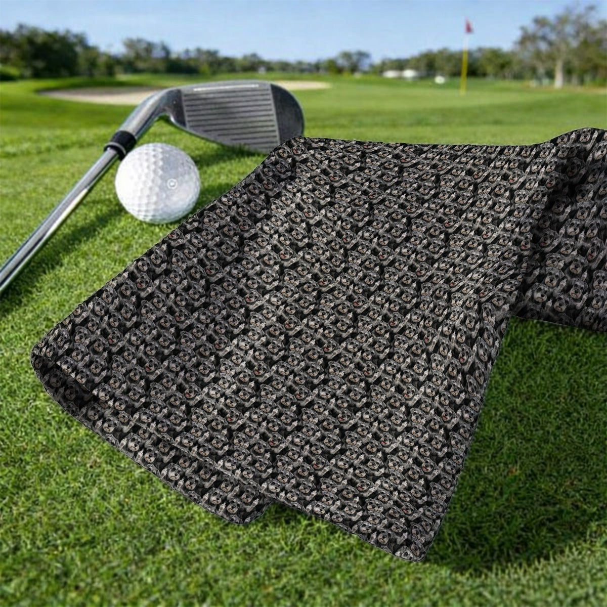 Miniature Schnauzer Middle Finger Golf Towel, Funny Mini Schnauzer Pattern Golf Towels, Golf Gift For Golfer