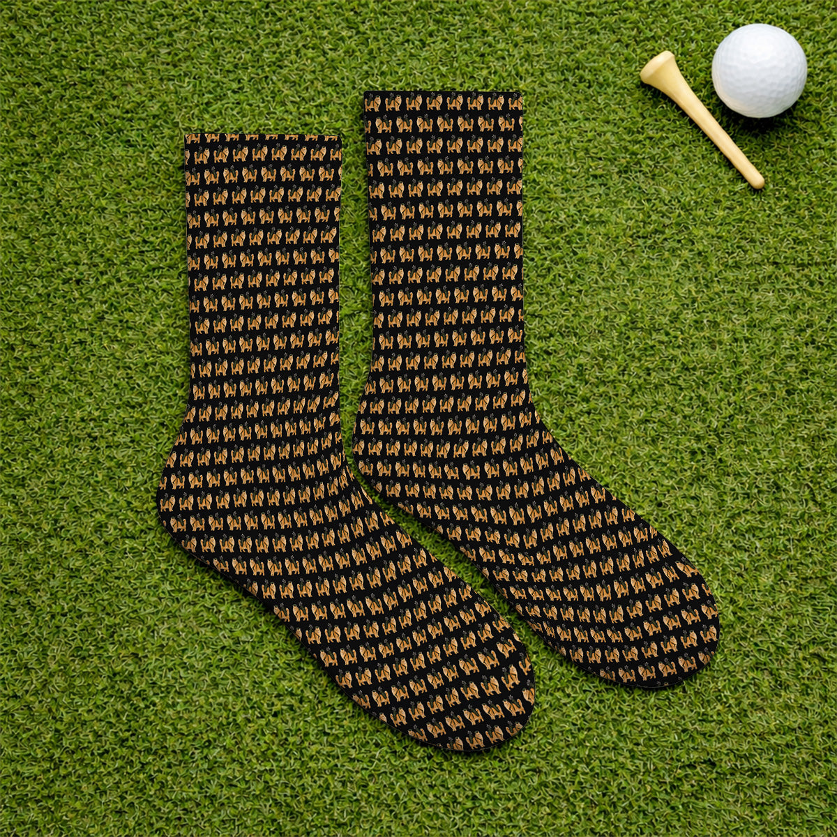 Ginger Long Hair Cat Golf Socks, Cute Orange Cat Pattern Golf Sock for Cat Lovers, Golf Gift for Long Haired Cat Owners