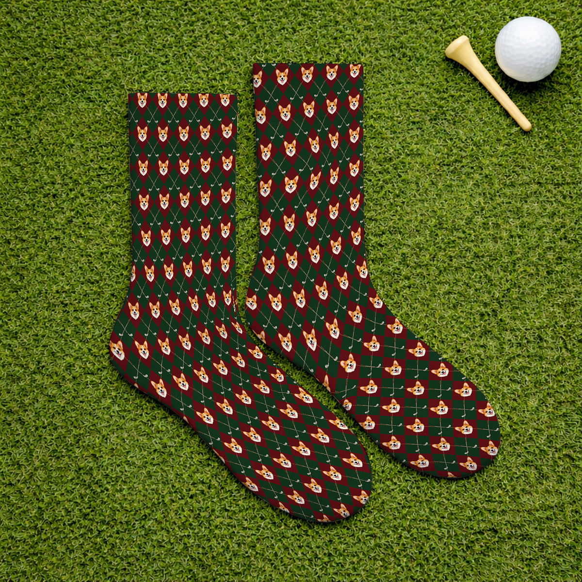 Corgi Christmas Golf Socks, Crazy Corgi Pattern Golf Sock, Xmas Golf Gift For Golfers