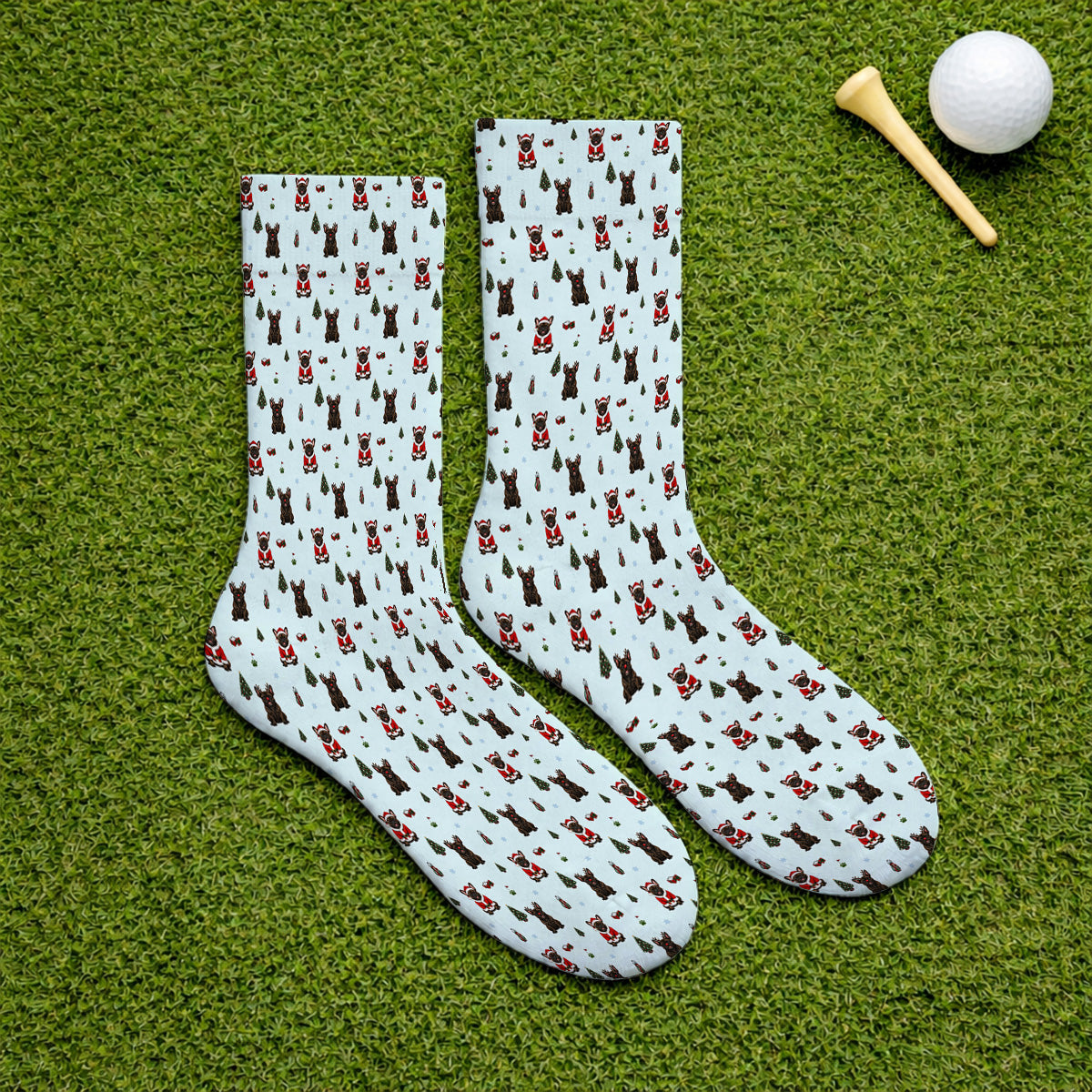 Reindeer French Bulldog Christmas Golf Socks, Festive Dog Holiday Pattern Golf Sock, Xmas Golf Gift for Golfers