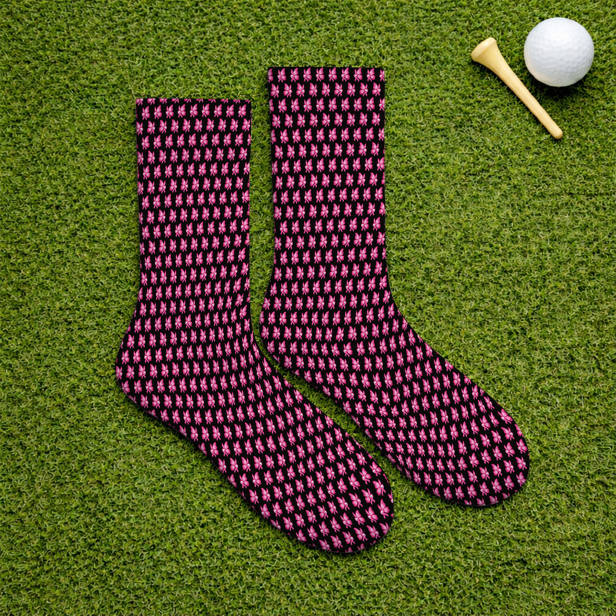 Breast Cancer Awareness Golf Socks, Pink Ribbon Butterfly Golf Sock for Golf Lovers, Support Cancer Awareness Golf Gift