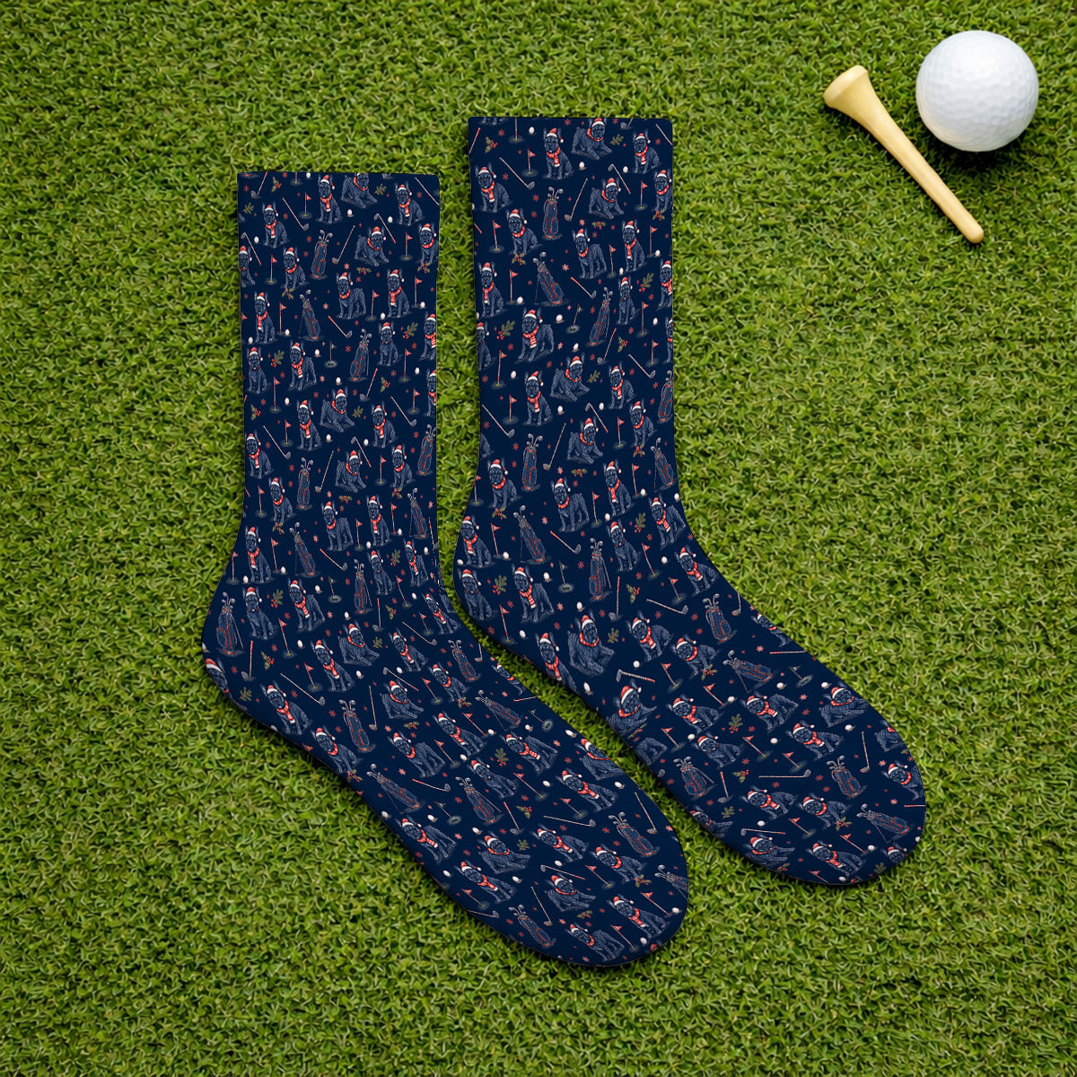 French Bulldog Christmas Golf Socks, Vintage Holiday Dog Pattern Golf Sock, Xmas Golf Gift for Golfers