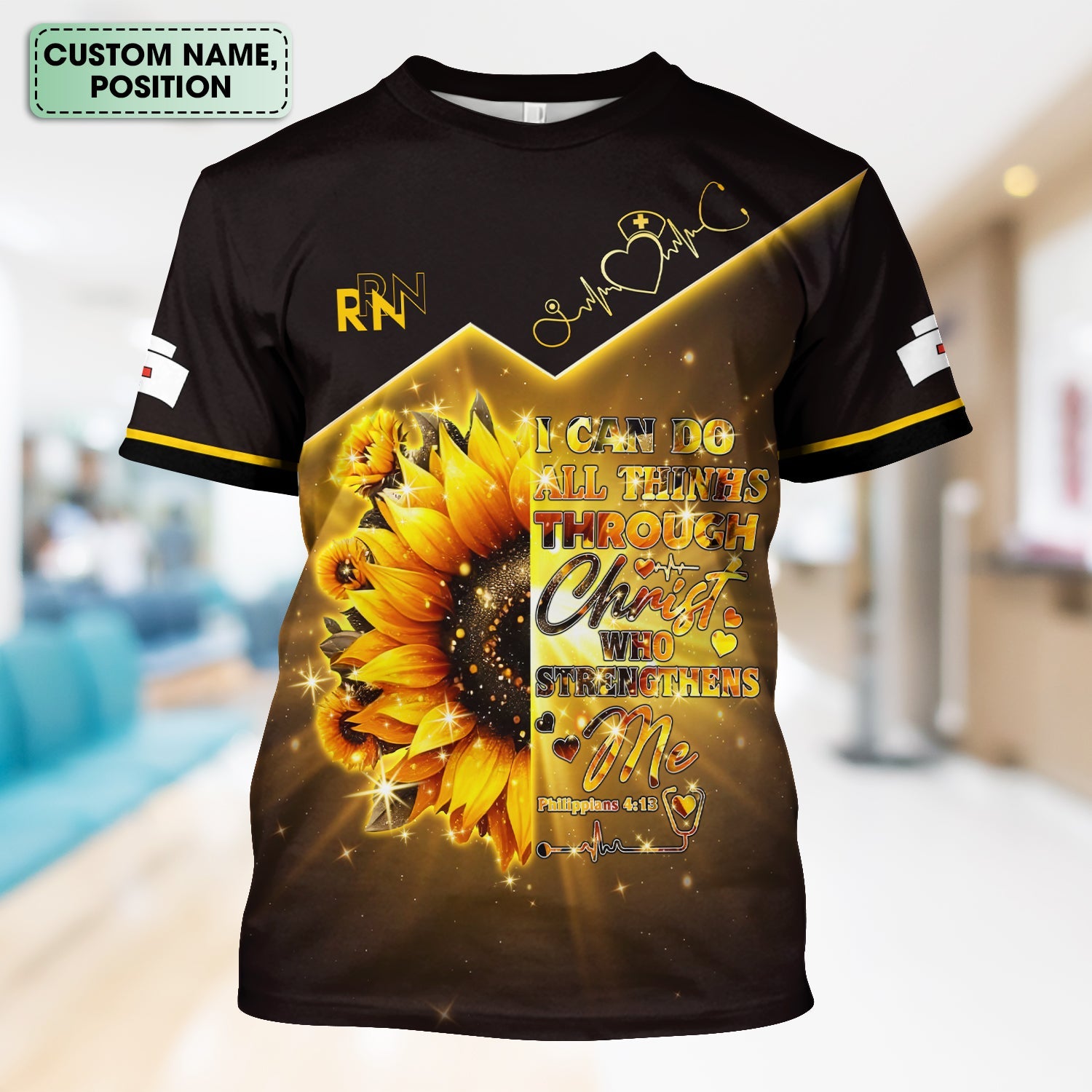 Personalized Faith Nurse Shirt - All Things Through Christ Graphic Tee - Gift for Christian Nurses RN LPN CNA