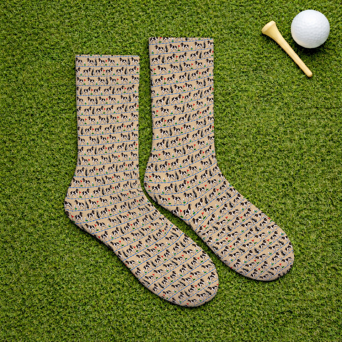 English Springer Spaniel Golf Socks, Crazy Pattern Golf Sock For Dog Lovers, Golf Gift For Golfer