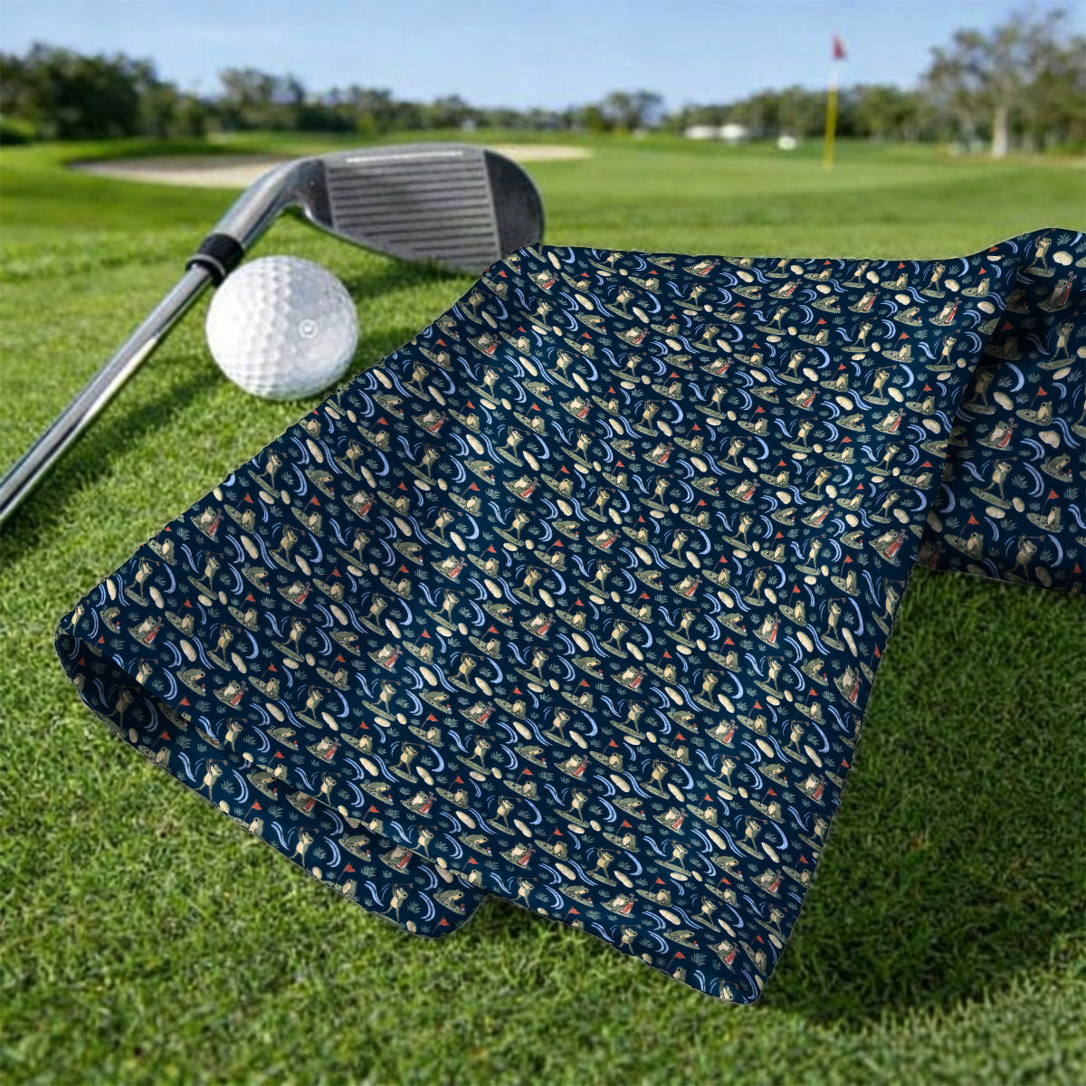 Playful Frog Golf Towels, Vintage Frog Golf Pattern Towel, Golf Gift For Golf Lovers