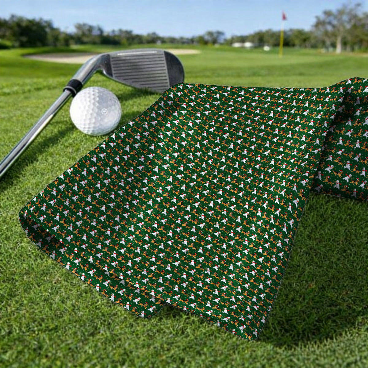 German Shepherd Christmas Golf Towels, Funny Snowman & Santa Dog Pattern Golf Towel, Xmas Golf Gift For Golfers