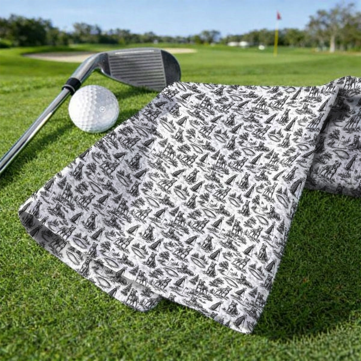 Crazy Pit Bull Golf Towels For Golfer, Toile de Jouy Pit Bull Pattern Golf Towel, Dog Lover Golf Gift
