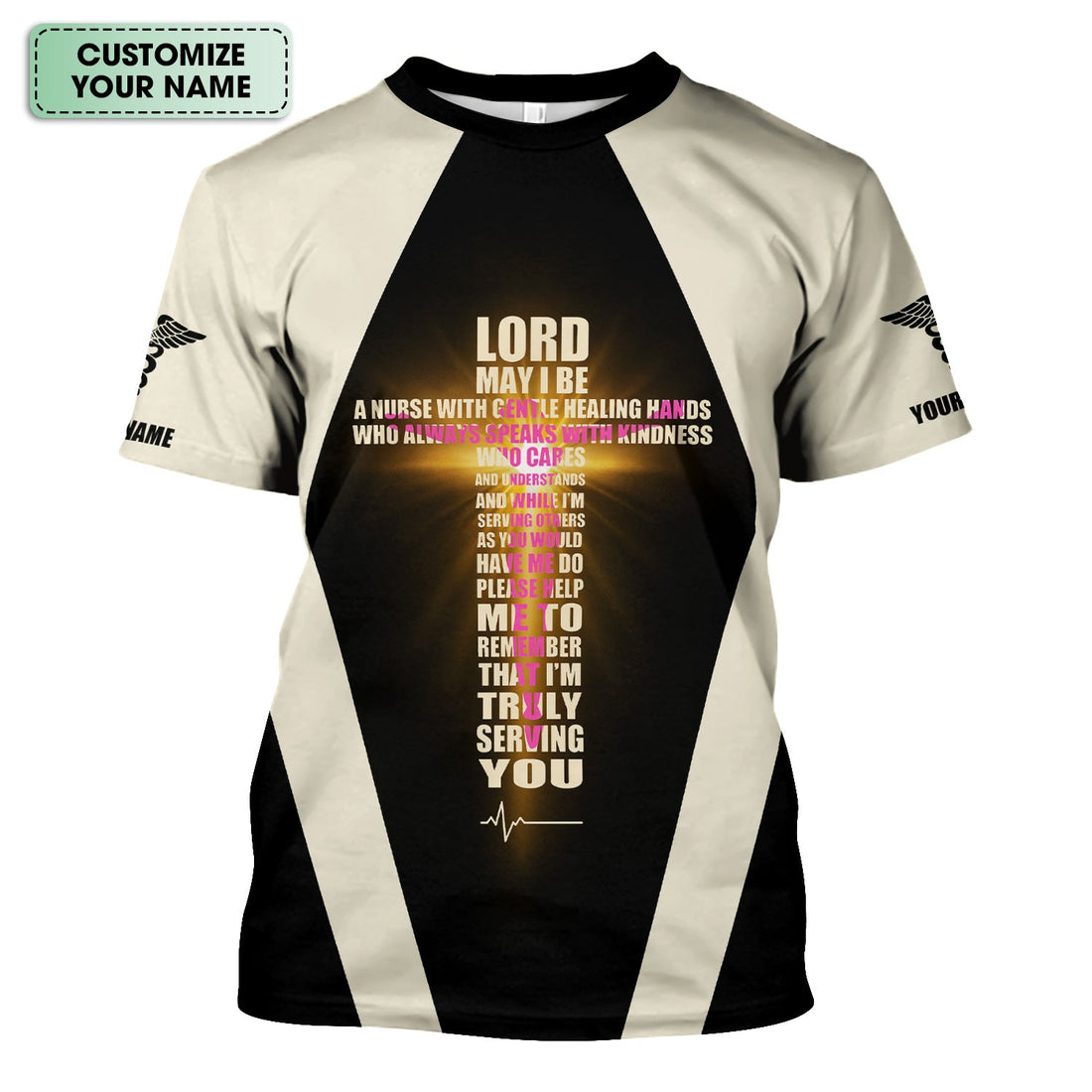 Personalized Christian Nurse Shirt - Lord Prayer Healing Hands Quote - Custom Name RN LPN CNA Healthcare Workers Gift