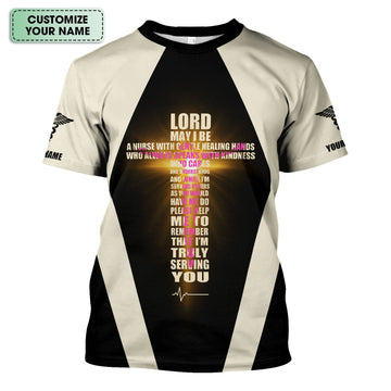 Personalized Christian Nurse Shirt - Lord Prayer Healing Hands Quote - Custom Name RN LPN CNA Healthcare Workers Gift