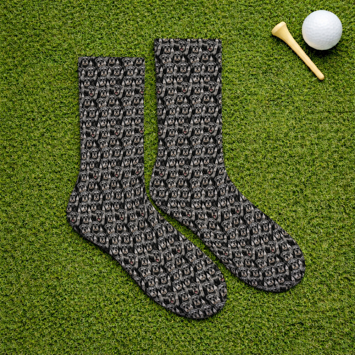 Miniature Schnauzer Middle Finger Golf Socks, Funny Mini Schnauzer Pattern Golf Sock, Golf Gift For Golfer