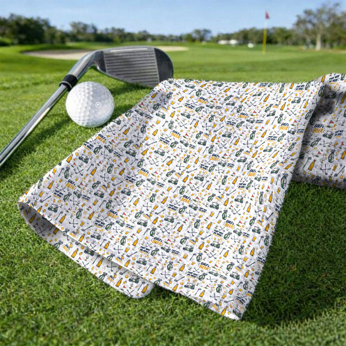 Funny Golf & Beer Towels, Golf Cart And Beer Pattern Golf Towel, That’s Why I’m Here Golf Gift For Golfer