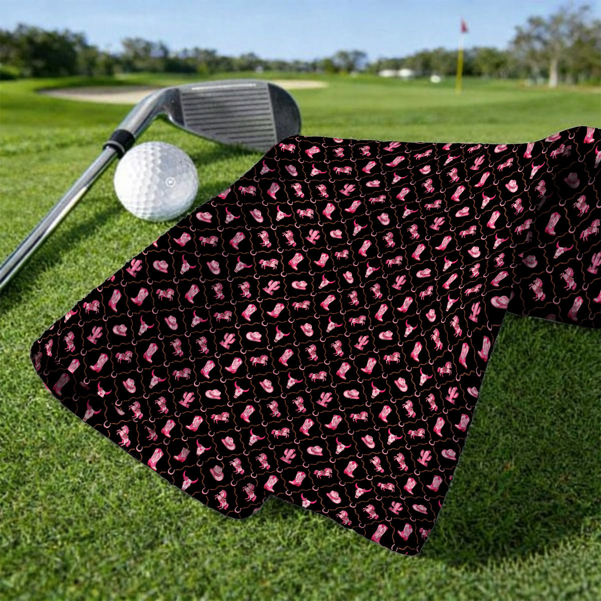 Pink Cowgirl Golf Towels, Western Rodeo Pattern Golf Towel, Funny Golf Gift For Golfers