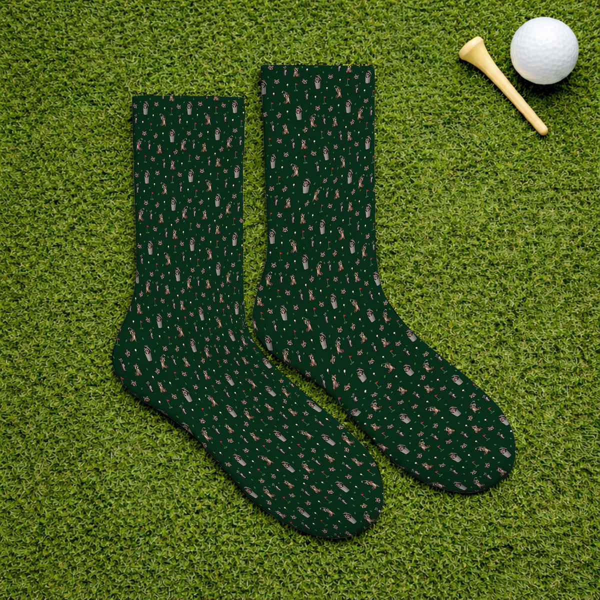 Raccoon Golf Socks, Playful Raccoon Golf Pattern Sock, Funny Animal Golf Footwear for Golfer