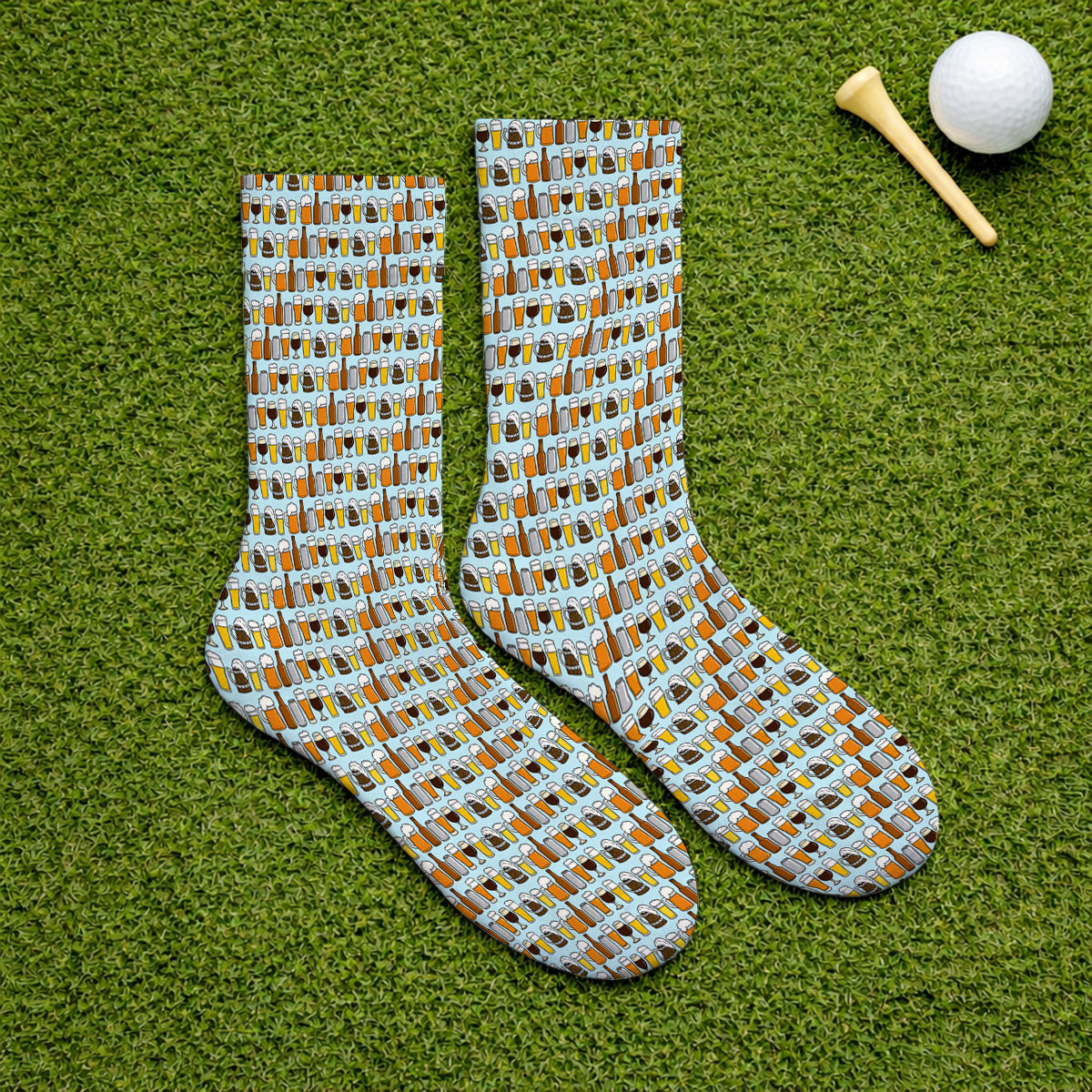 Beer Pattern Golf Socks, Funny Beer Lover Golf Sock, Golf Gift For Beer Lovers
