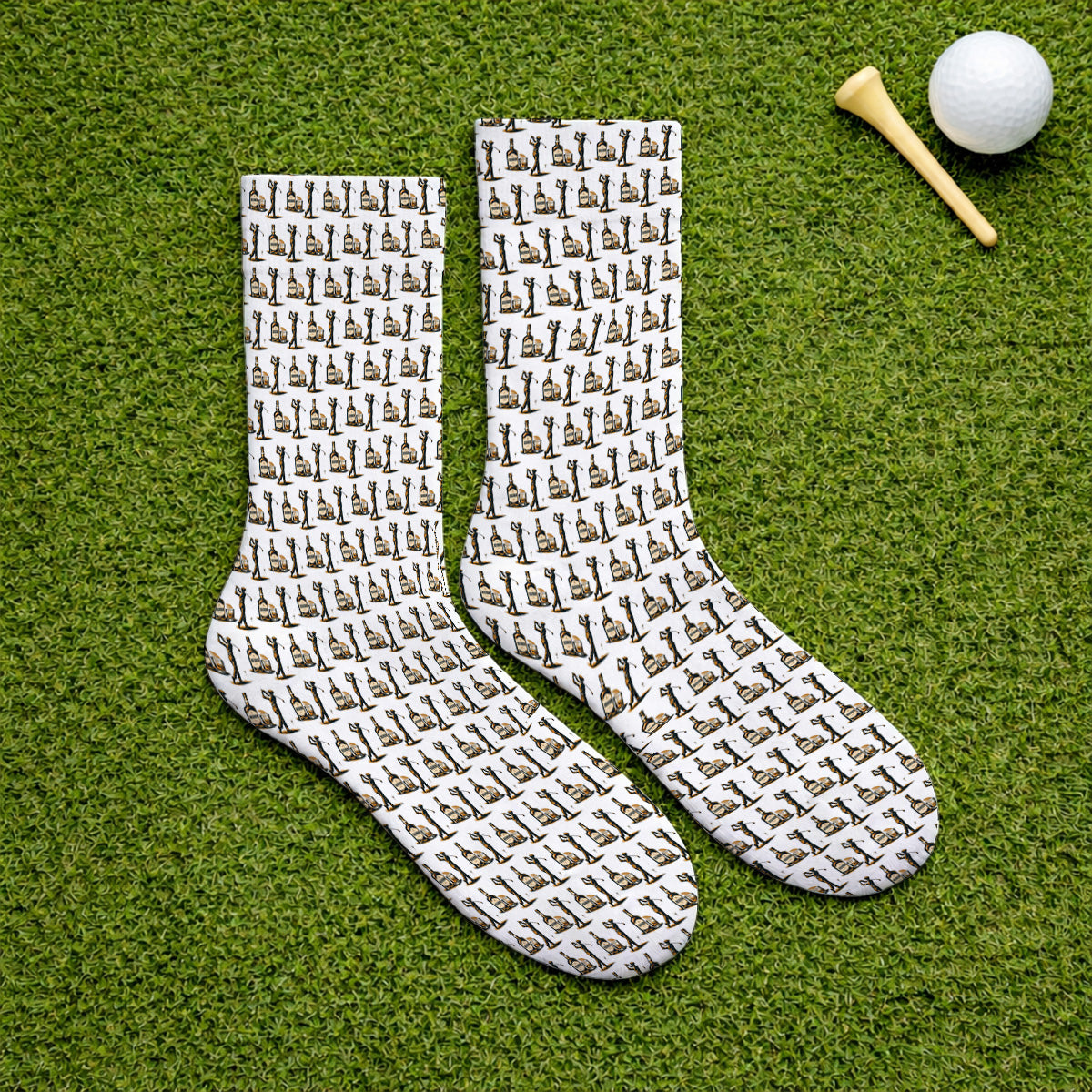 Bourbon Golf Socks, Whiskey Lover Golf Pattern Sock, Funny Golf Gift For Golfer