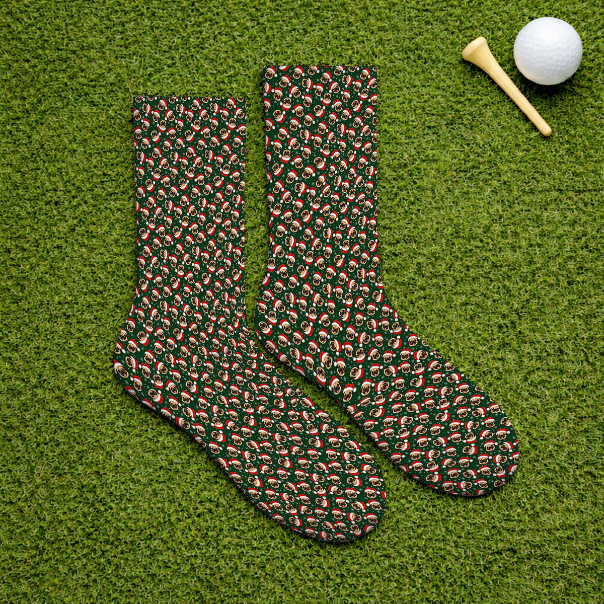 Funny Christmas Pug Golf Socks, Pug Pattern Golf Sock For Dog Lovers, Xmas Golf Gift For Golfers