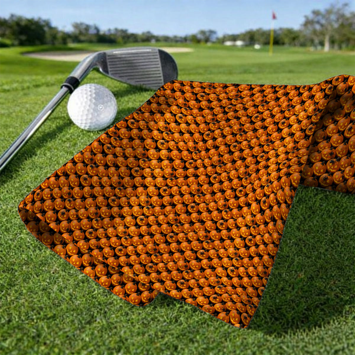 Jack-O'-Lantern Golf Towel, Halloween Pumpkin Pattern Golf Towels, Crazy Golf Gift For Golfer