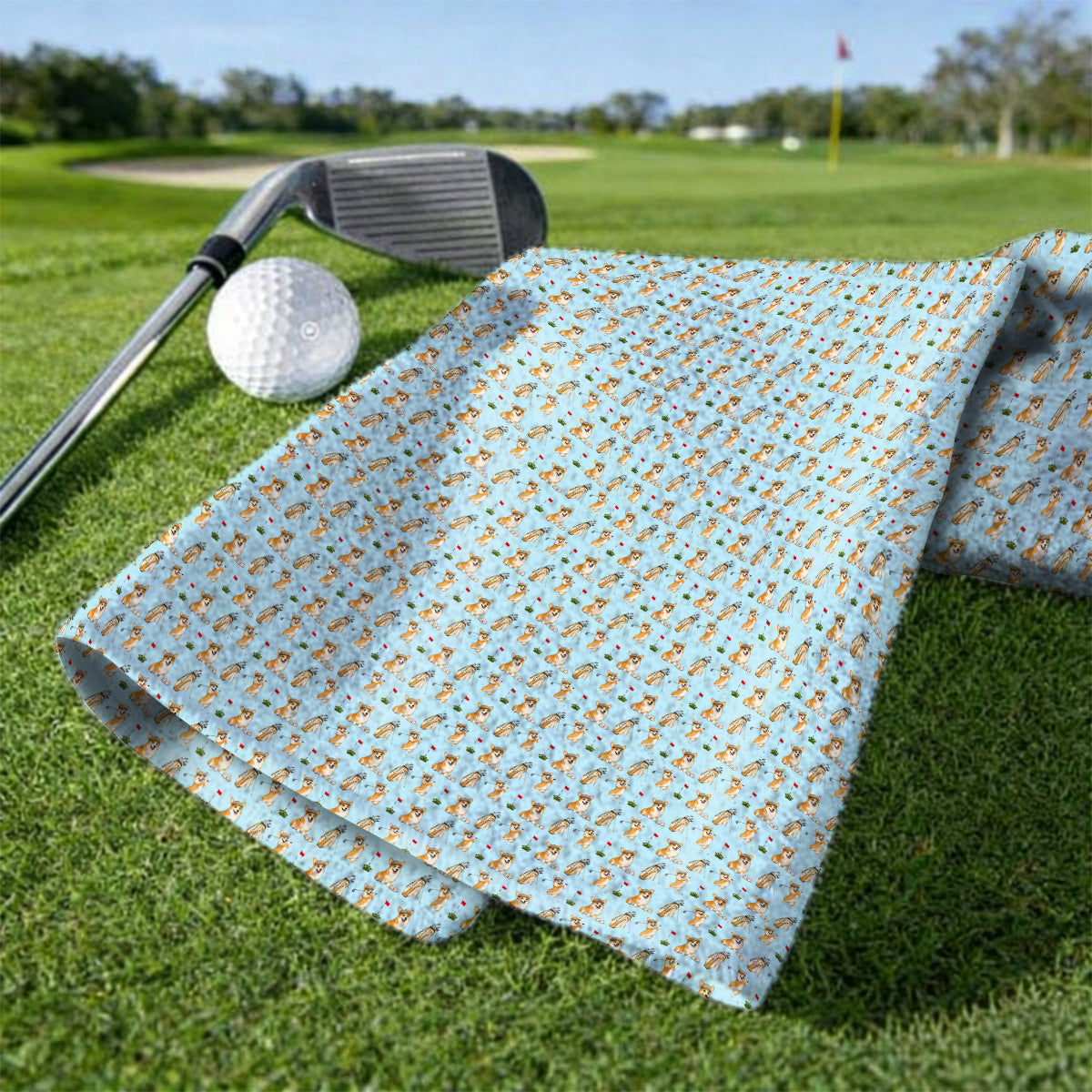 Funny Corgi Golf Towel, Corgi Pattern Golf Towels, Dog Lover Golf Gift