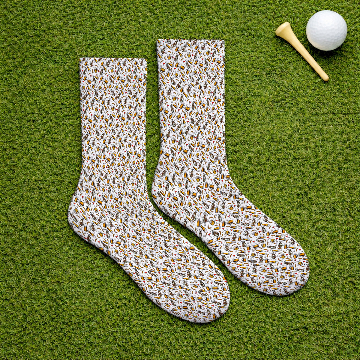 Pattern Golf And Beer Socks, Funny Golf Sock, Golf Gift For Golfer