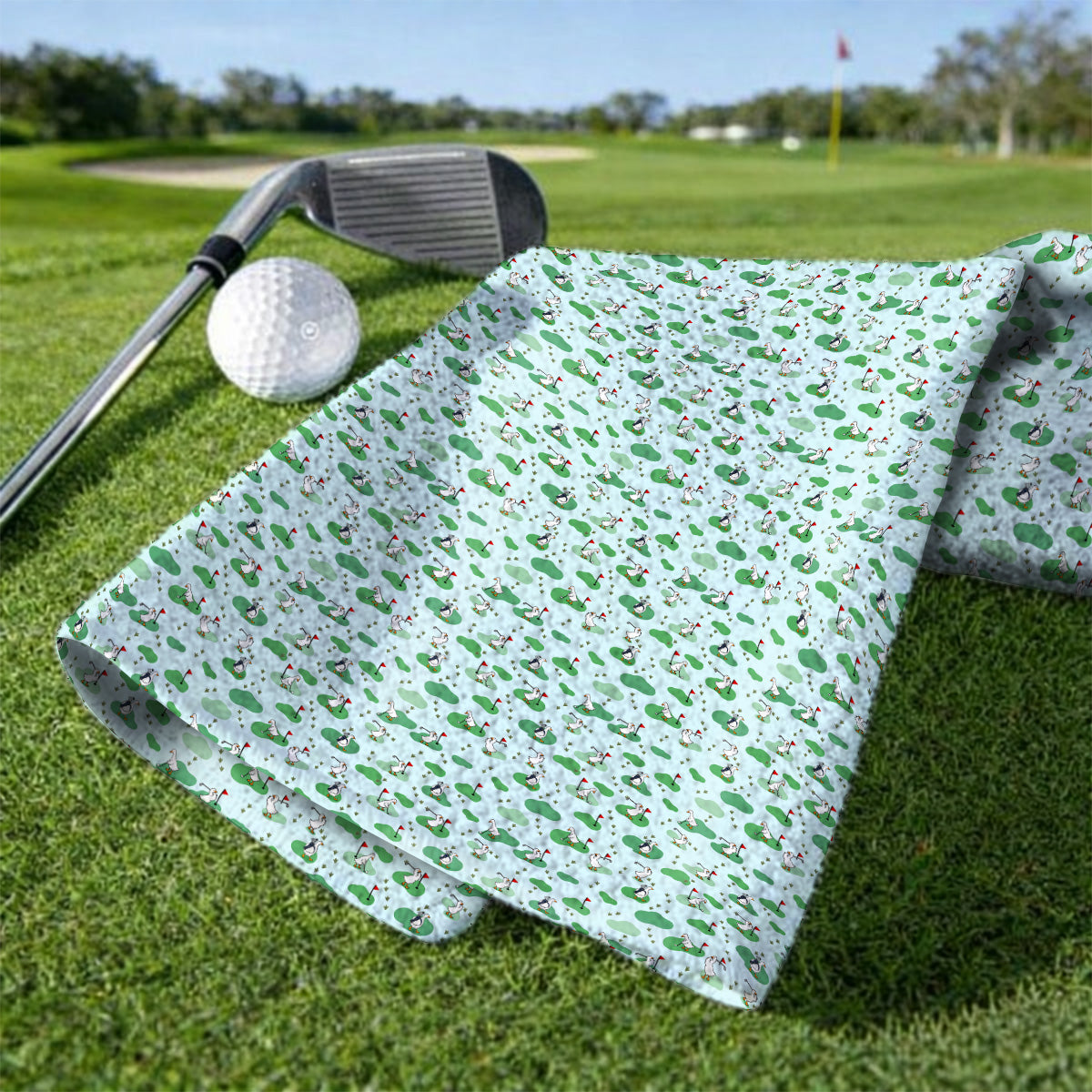 Funny Goose Golf Towels, Playful Golfing Goose Pattern Golf Towels, Golf Gift For Golfers