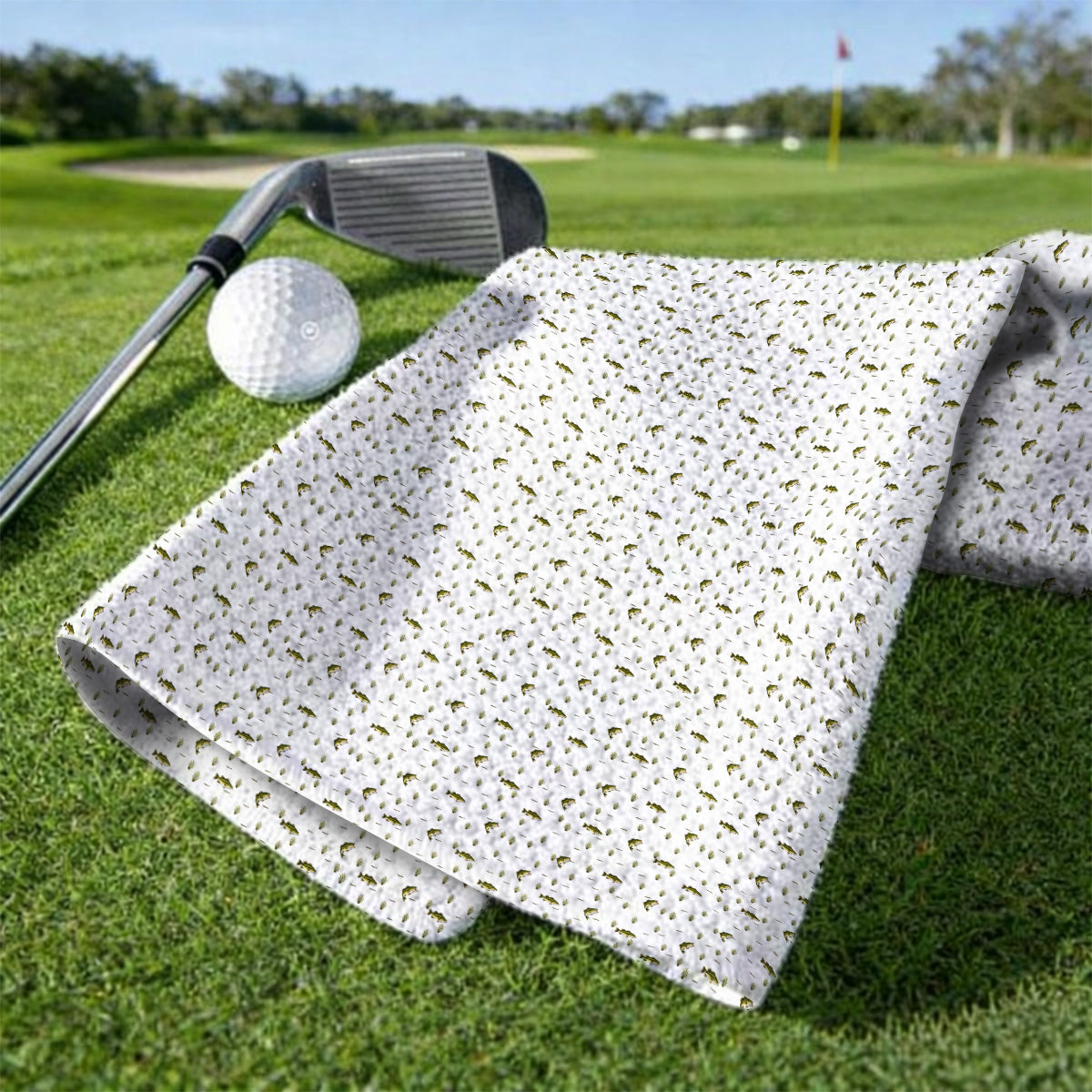 Crazy Bass Fishing Golf Towels, Largemouth Bass Pattern Golf Towel, Golf Gift For Fishing Enthusiasts
