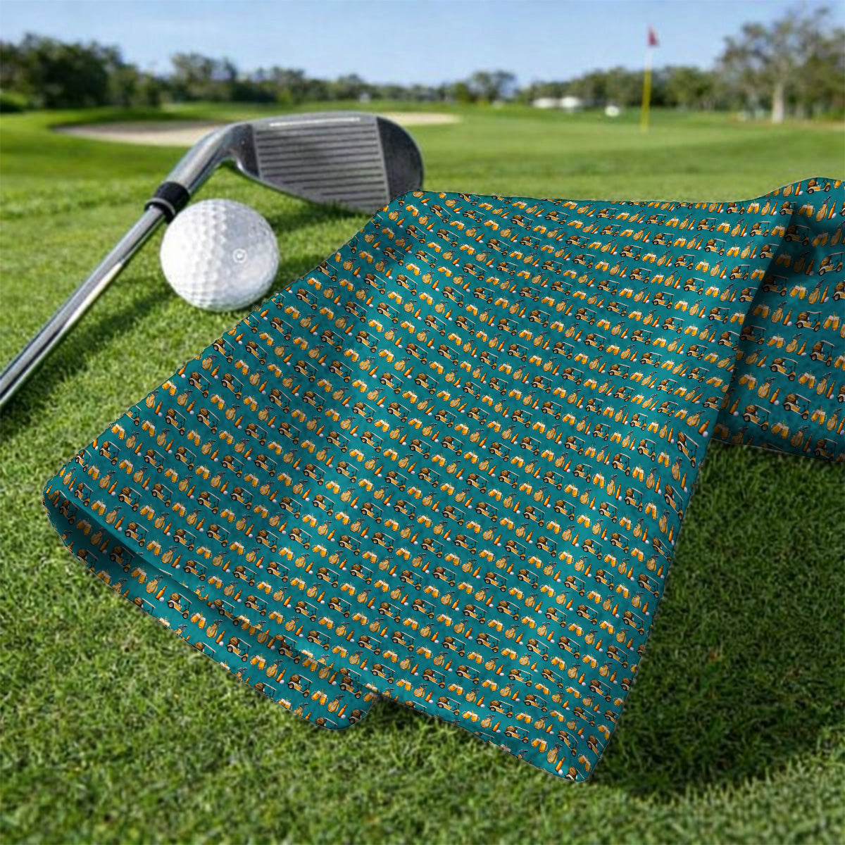 Golf & Beer Towels, Funny Beer Golf Cart Pattern Golf Towel, Beer Golf Gift For Golfers