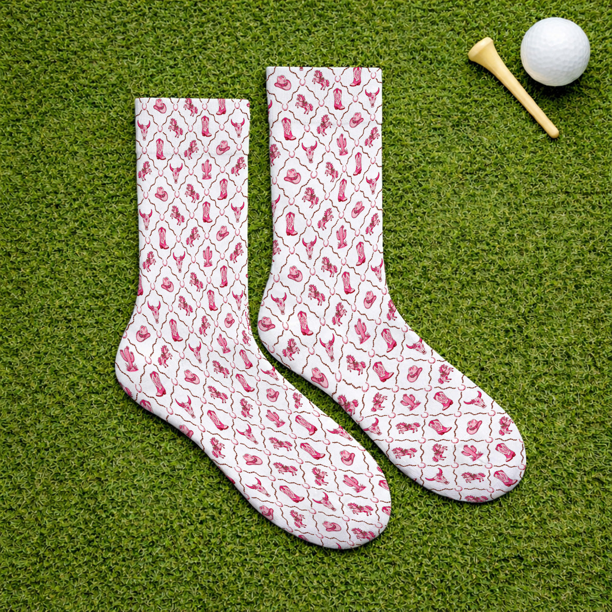 Pink Cowgirl Golf Socks, Western Rodeo Pattern Golf Sock, Funny Golf Gift For Golfers