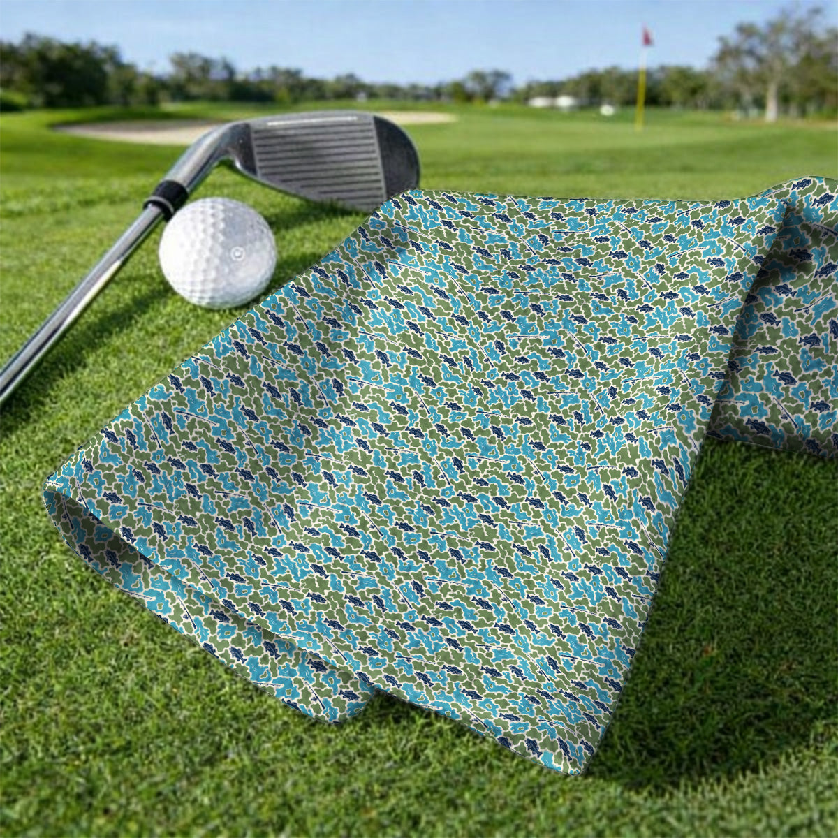Bass Fishing Camo Golf Towels, Camouflage Pattern Golf Towel, Crazy Golf Gift For Golfer