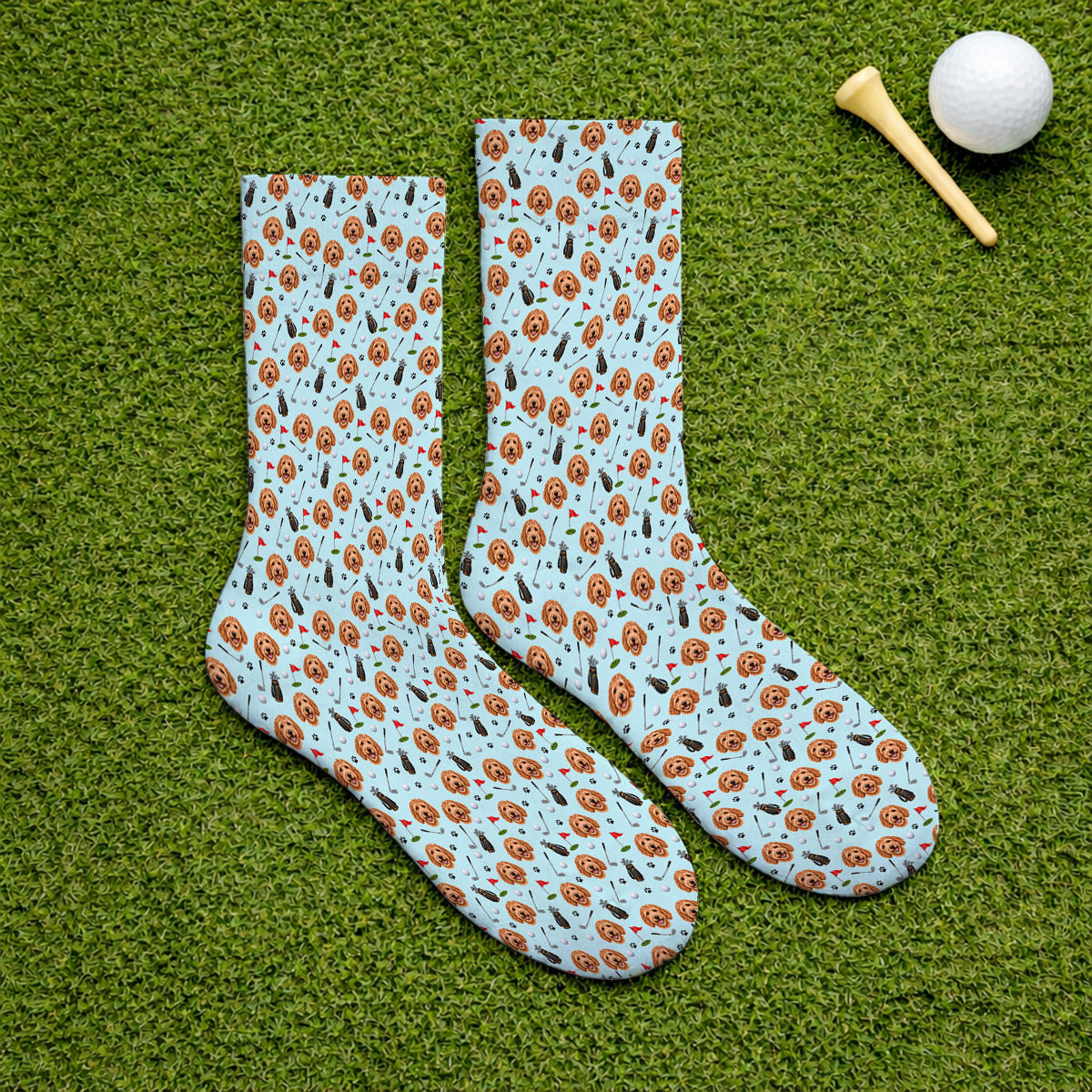 Goldendoodle Golf Socks, Crazy Doodle Dog Pattern Golf Sock, Golf Gift For Golfers