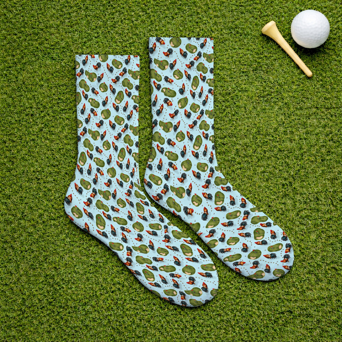 Vintage Rooster Golf Socks, Chicken Pattern Golf Sock For Rooster Lovers, Golf Gift For Golfers