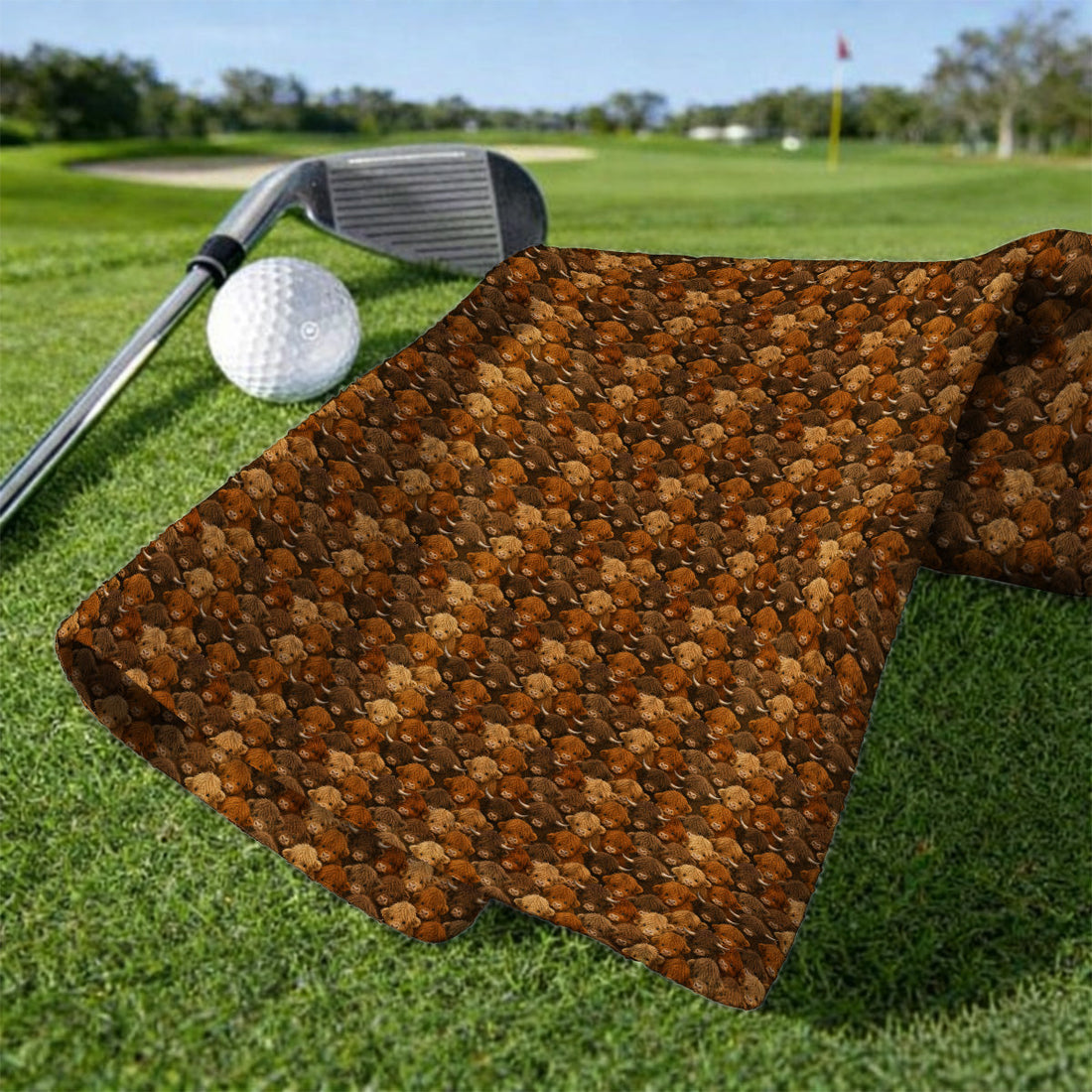 Highland Cow Pattern Golf Towels, Crazy Golf Gift For Golfer, Highland Cow Golf Towel