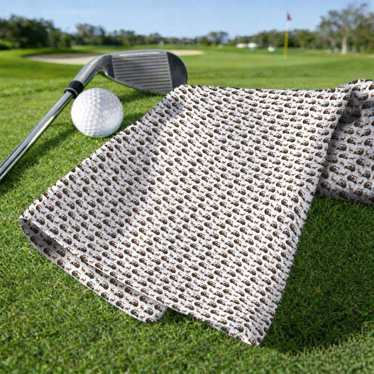 Santa Reindeer Golf Cart Towels, Xmas Pattern Golf Towel, Crazy Christmas Golf Gift