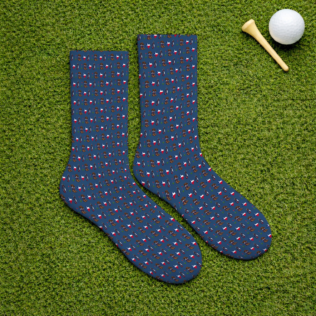 Texas Cowboy Golf Socks, Western Texas Golf Pattern Sock, Crazy Golf Gift For Golfer