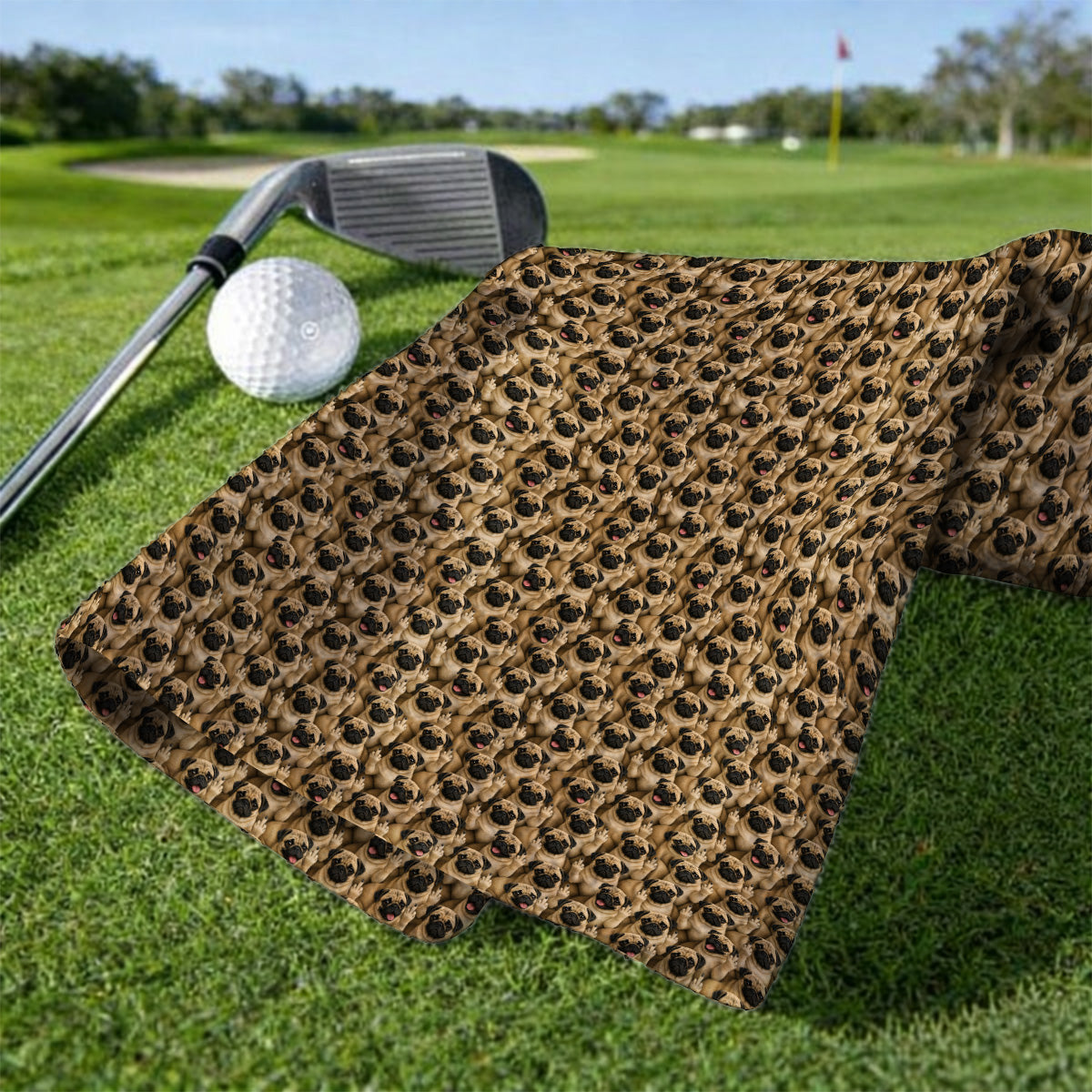 Crazy Pug Golf Towel, Pug Pattern Golf Towels, Dog Lover Golf Gift