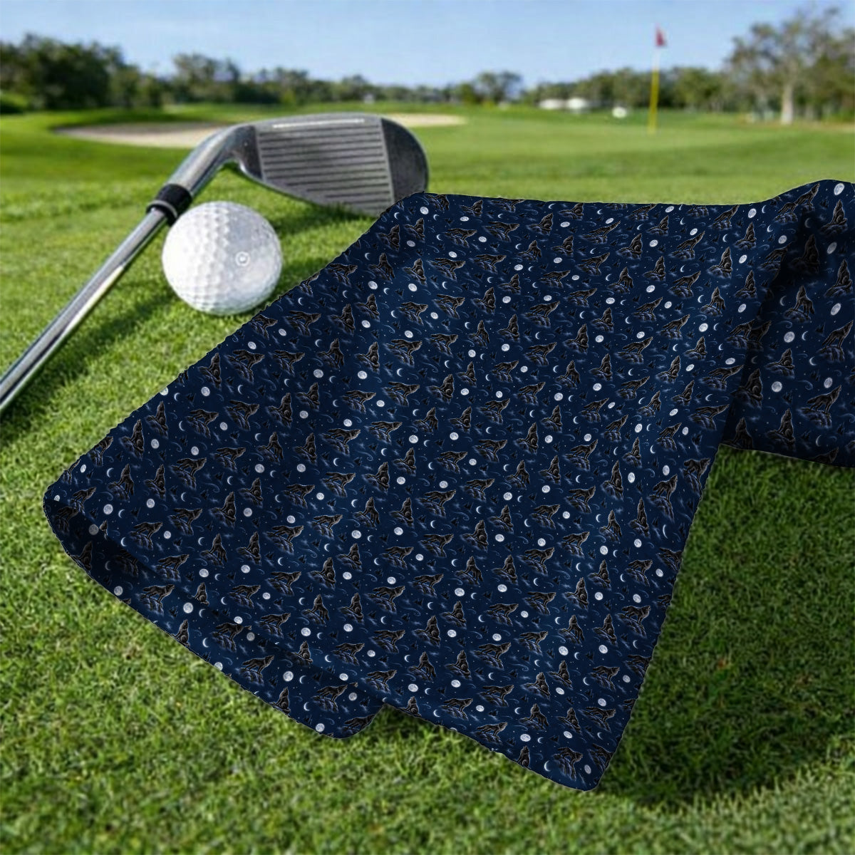 Howling Wolf Golf Towels, Moonlight Wolf Pattern Golf Towel, Crazy Golf Gift for Golfer