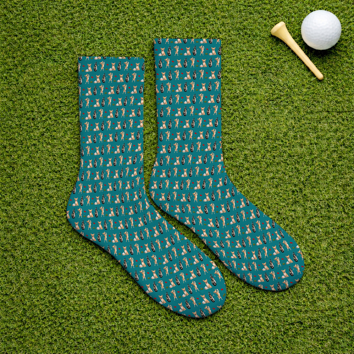 Chihuahua Golf Socks, Cute Chihuahua Golf Pattern Sock for Dog Lovers, Funny Golf Gift For Golfer