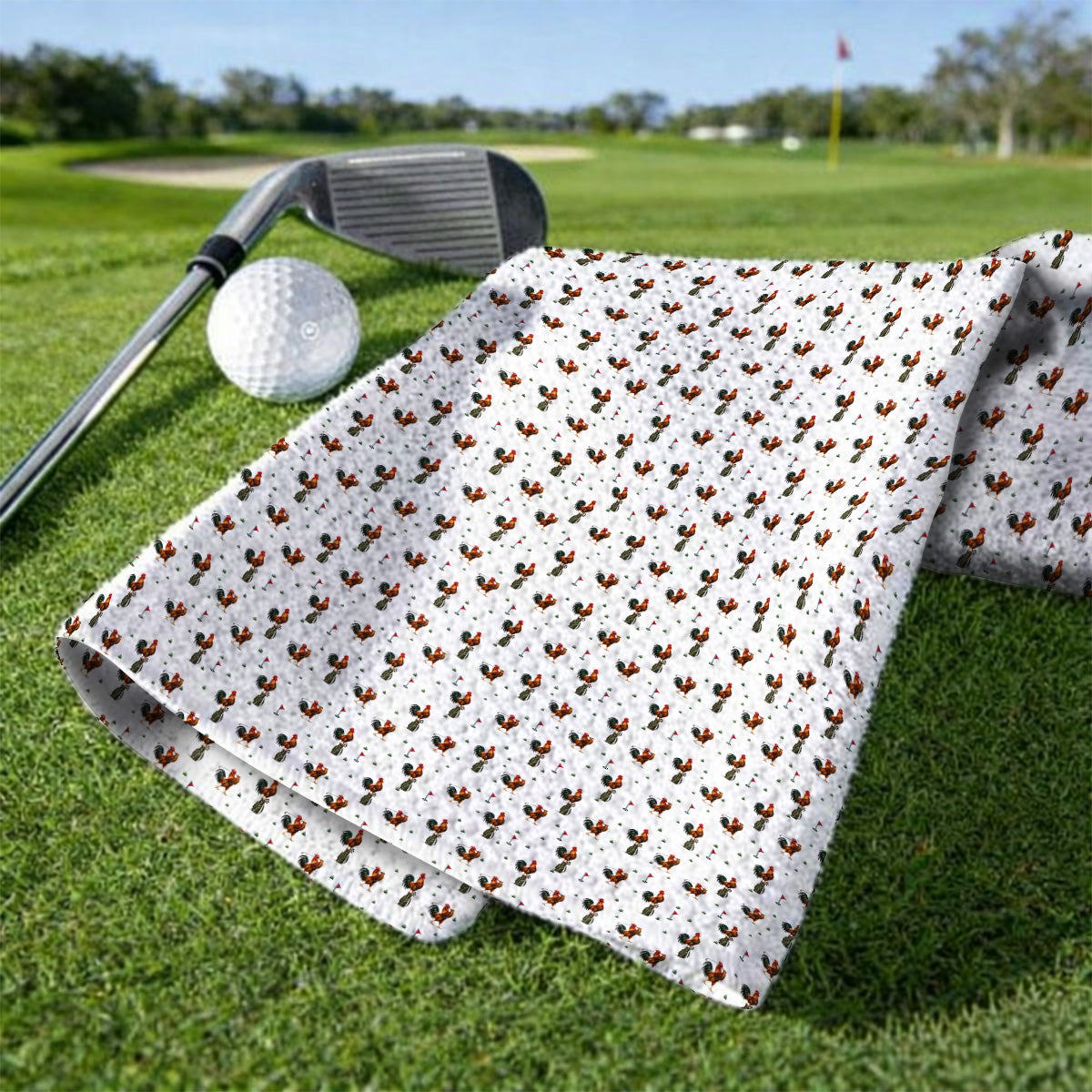 Rooster Golf Swing Towels, Rooster Pattern Golf Towel For Chicken Lovers, Crazy Golf Gift For Golfers