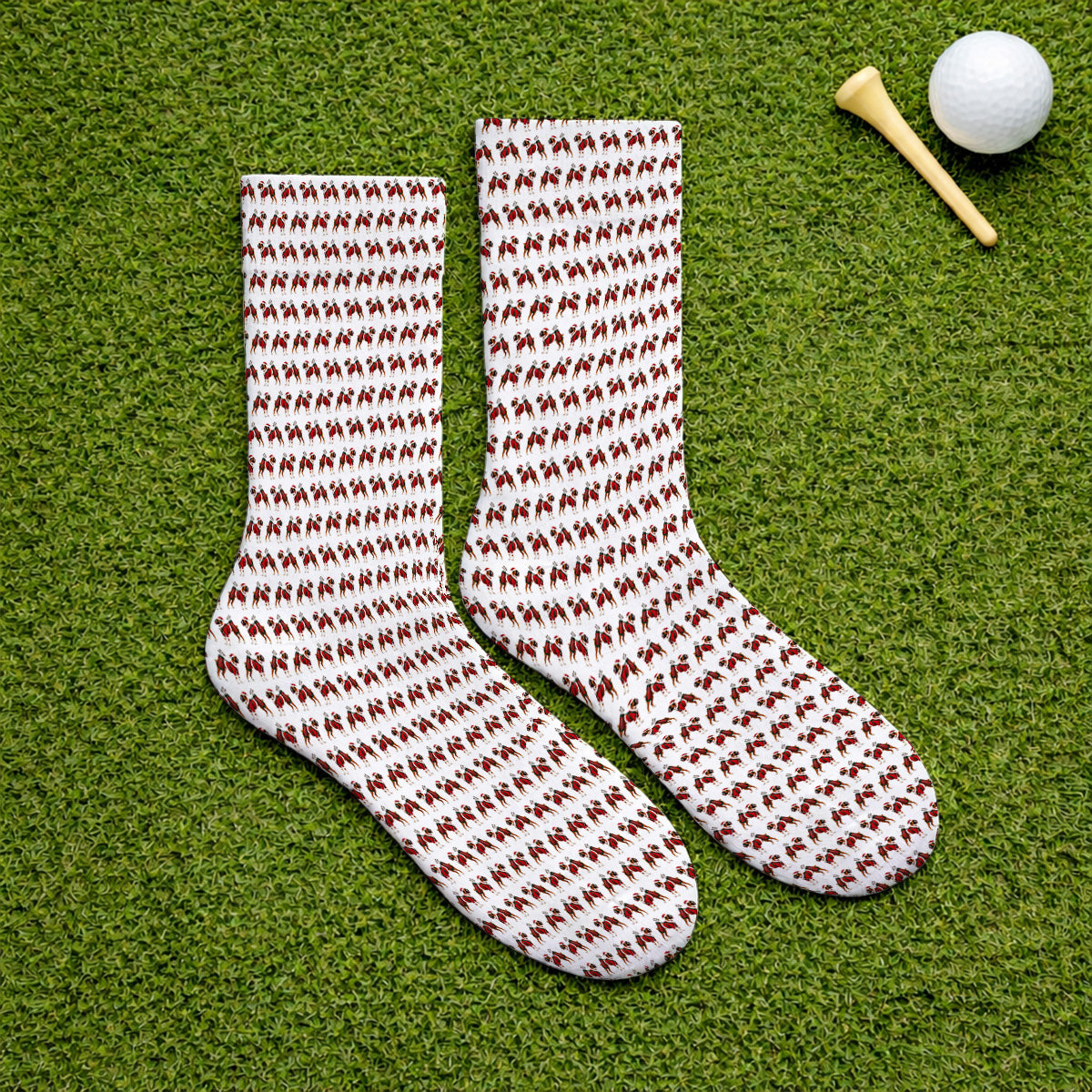 Boxer Dog Christmas Pattern Golf Socks, Santa Boxer Golf Sock, Boxer Lover Holiday Golf Gift For Golfer